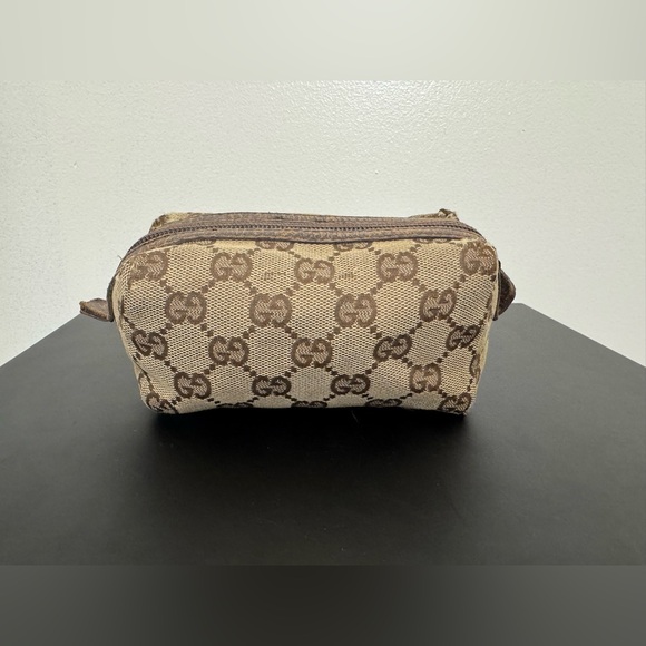 Gucci Handbags - Gucci Beige and Brown Monogram GG Canvas Pouch Vintage with Leather Trim